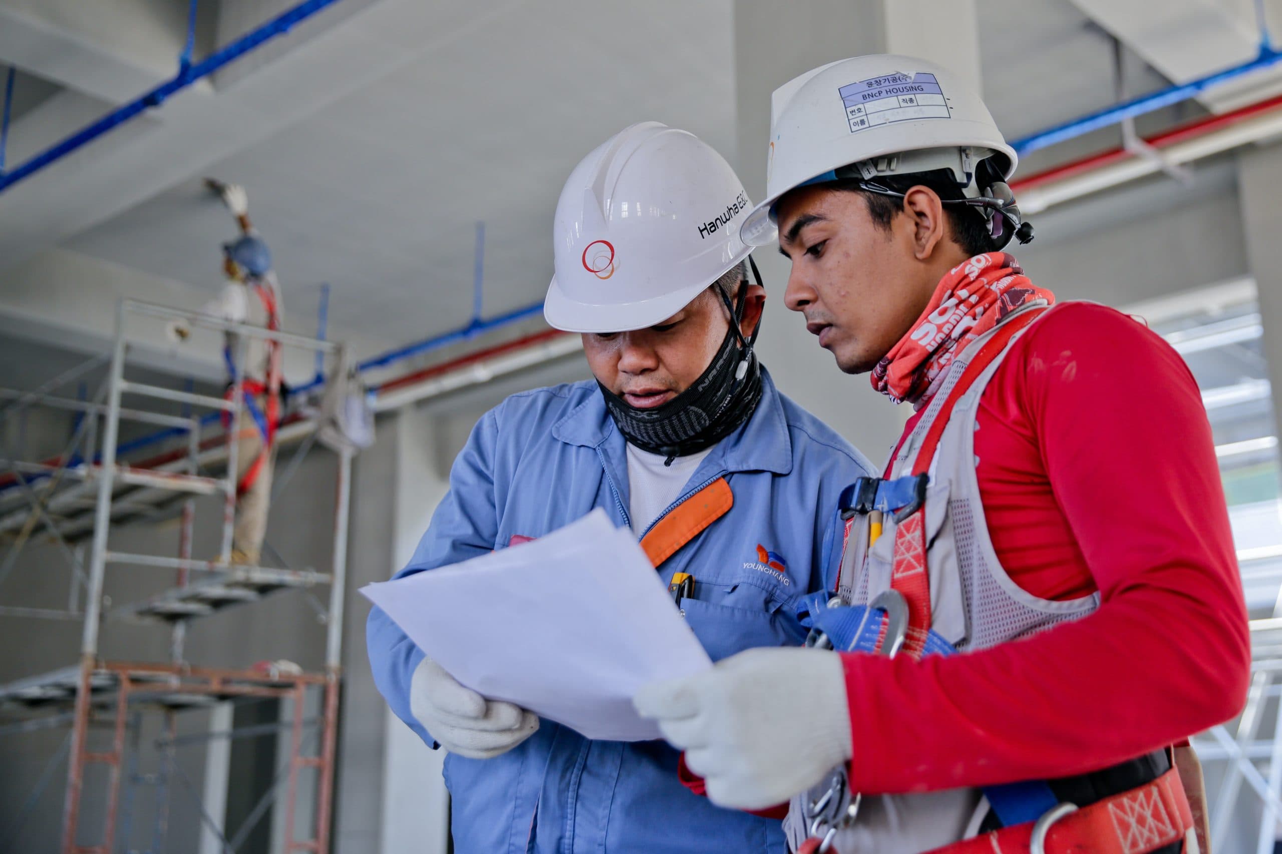 Occupational health workers on site during a hearing screening program
